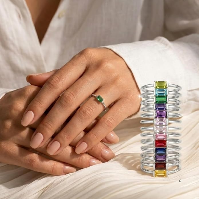 Dainty Silver Birthstone Ring – Non-Tarnish Stackable Ring