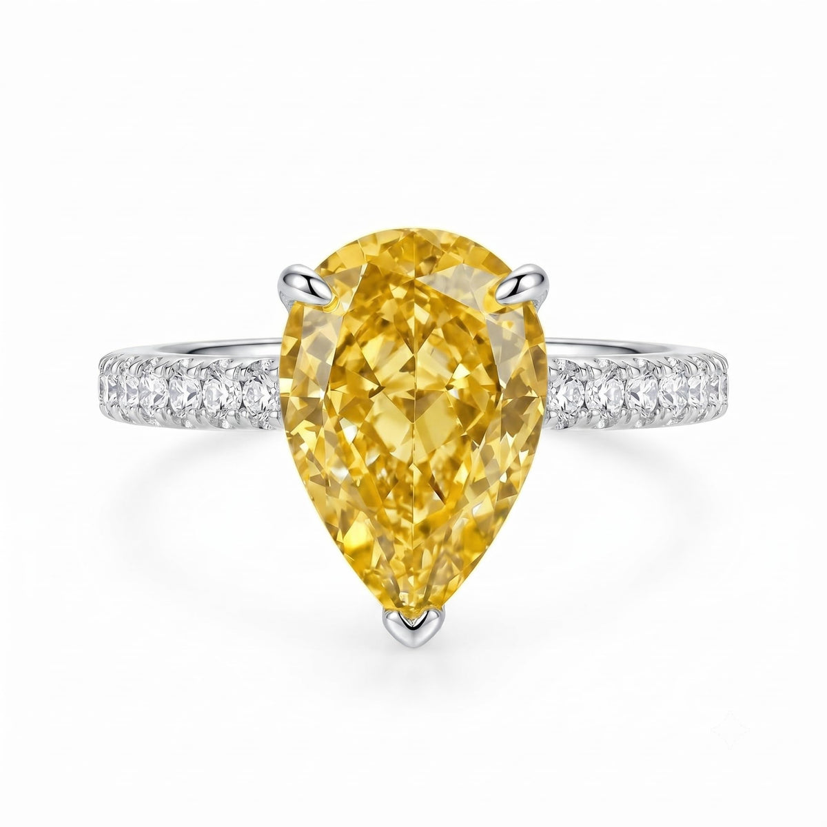 7CT Pear Cut Cubic Zirconia Engagement Ring for Women, 925 Sterling Silver Platinum Plated Pave Promise Cocktail Ring