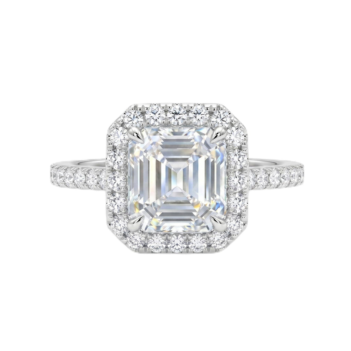 3 Carat Asscher Cut Cubic Zirconia Engagement Ring for Women, Vintage Halo 925 Sterling Silver Platinum Plated Statement Promise Ring