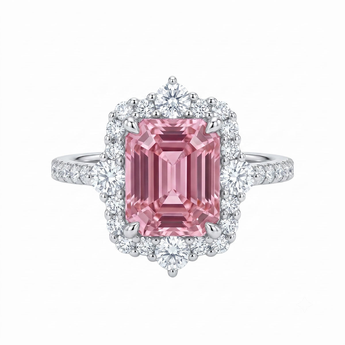 4CT Emerald Cut Halo Engagement Ring for Women, Pagoda Cut Cubic Zirconia, 925 Sterling Silver Platinum Plated Pave Promise Anniversary Ring