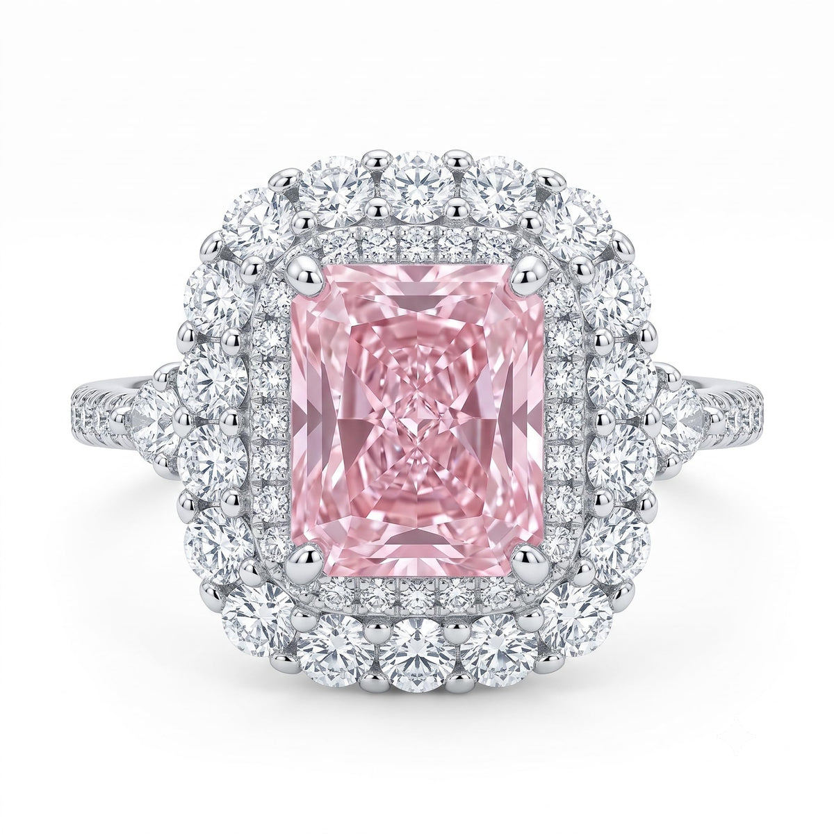 3CT Radiant Cut Double Halo Engagement Ring for Women, Cubic Zirconia 925 Sterling Silver Platinum Plated Cocktail Promise Ring
