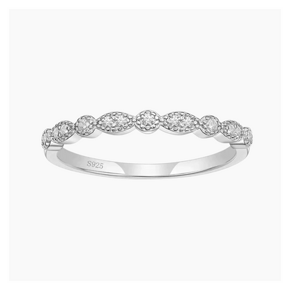 Marquise & Round Milgrain Half Eternity Stackable Ring 925 Sterling Silver Wedding Band – white background product image