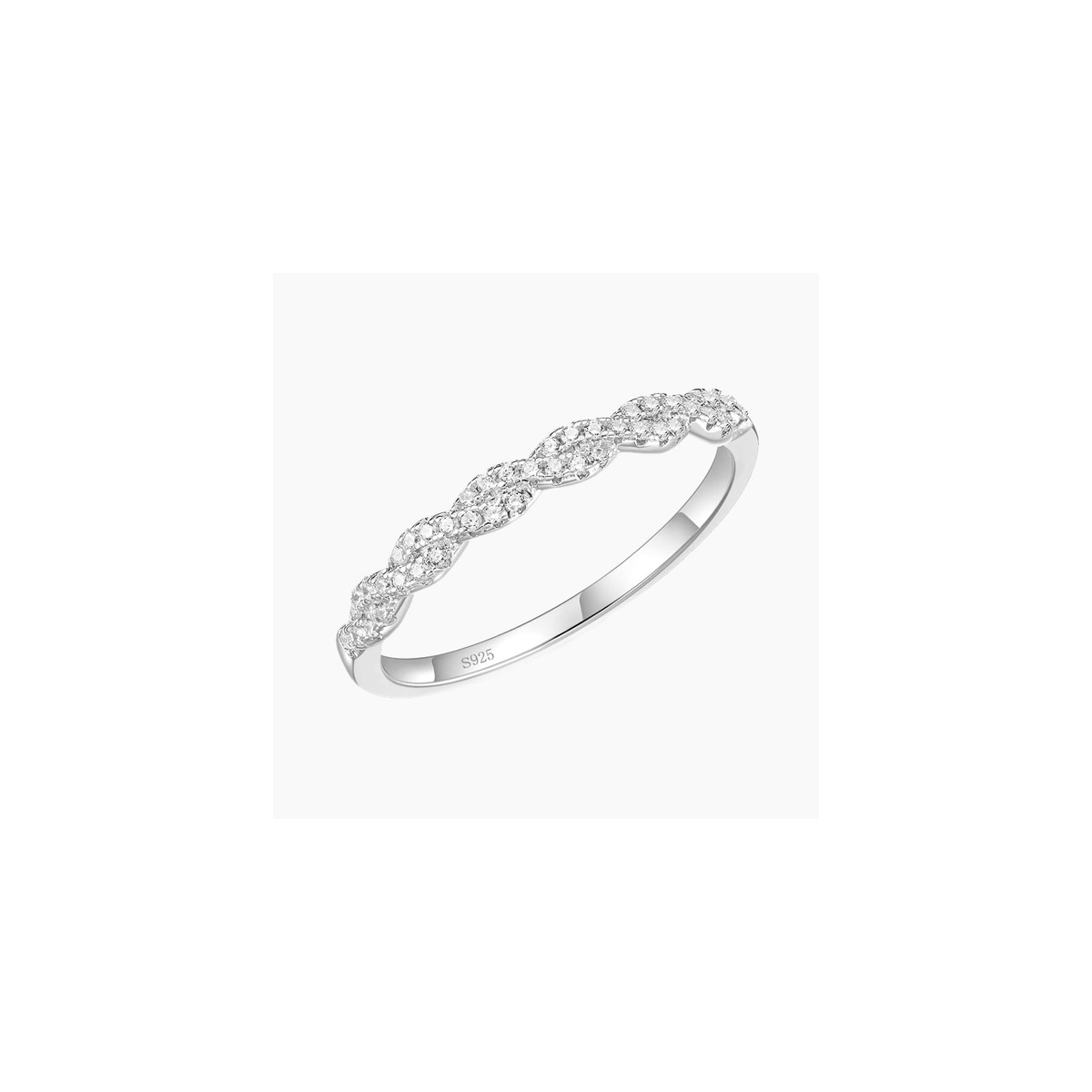 Sterling Silver Woven Twisted Rope Half Eternity Ring – white background product image