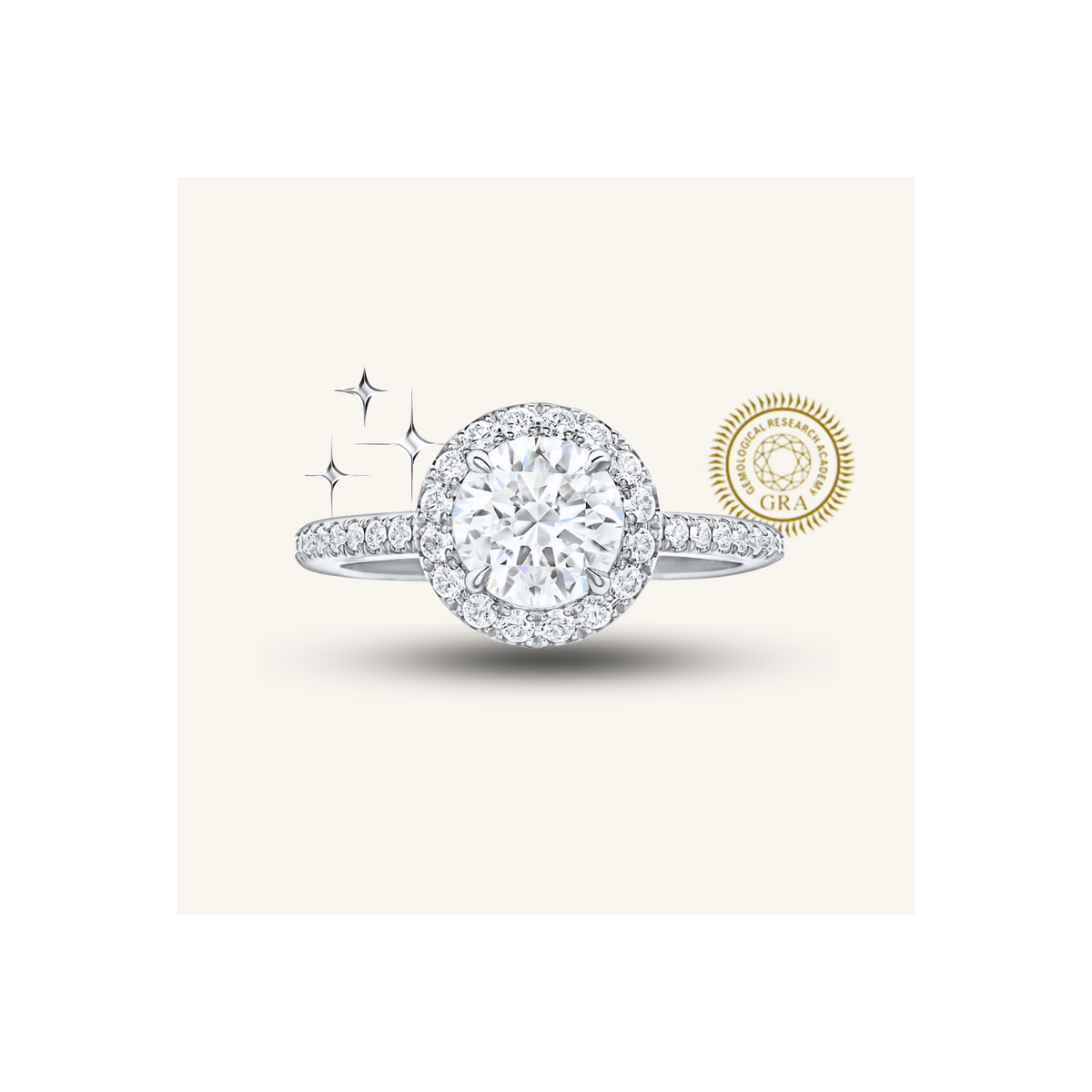 Moissanite Round-Shaped Diamond Micropavé Engagement Ring – white background product image