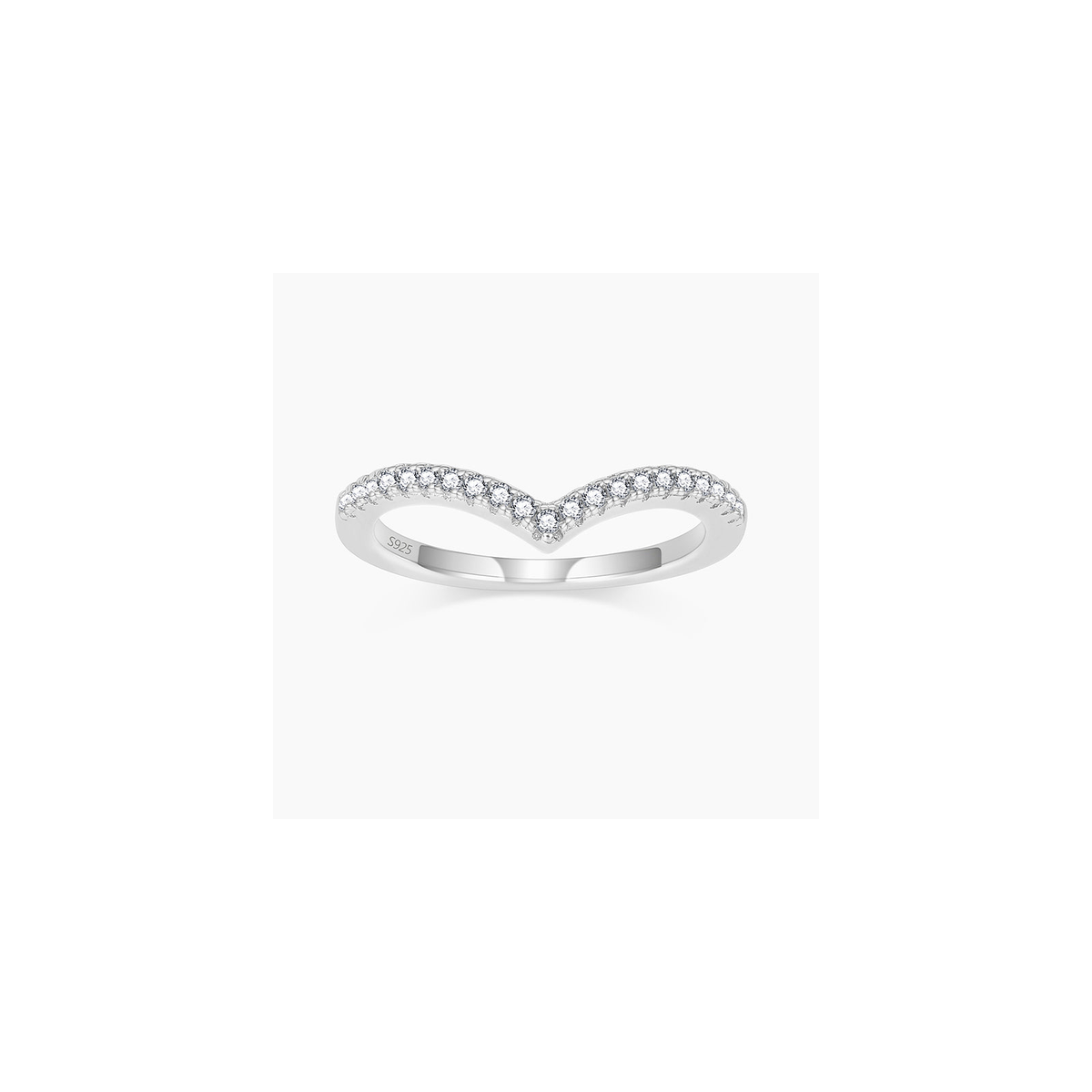 Crown Pointed V Shaped Chevron 925 Sterling Silver Stackable Ring – white background product image
