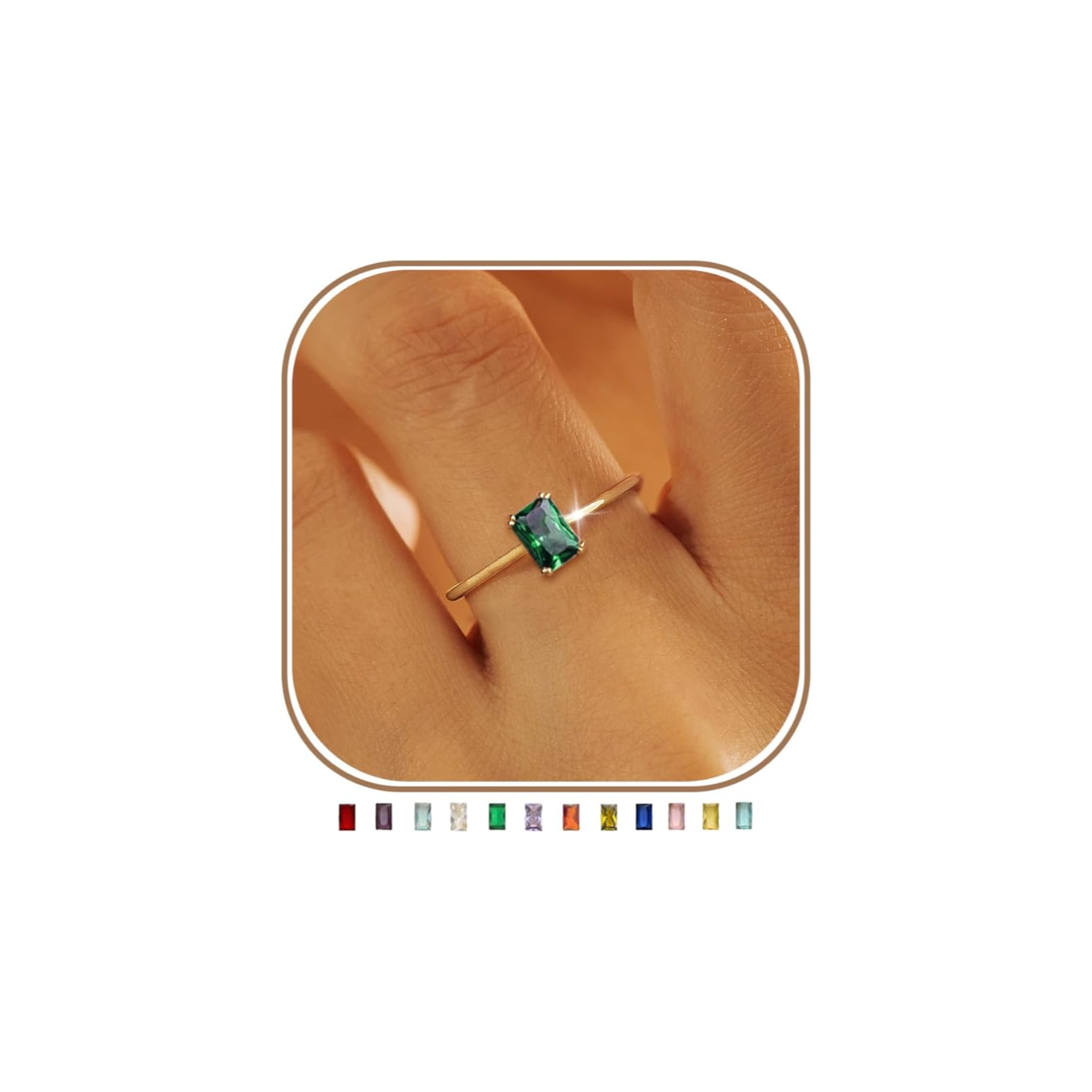 14K Gold-Plated Green CZ Birthstone Stackable Ring – white background product image