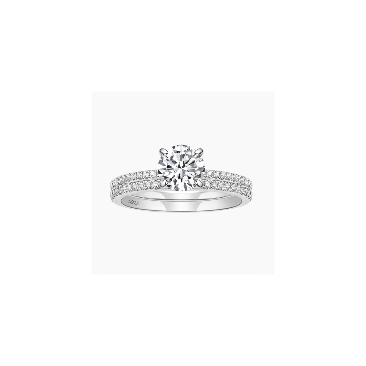1.25CT 925 Sterling Silver Double Round Engagement Ring Sets – white background product image