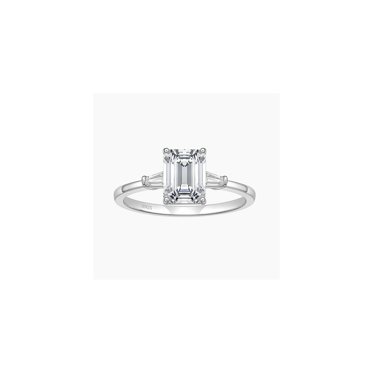 3CT 925 Sterling Silver Emerald Cut CZ Engagement Ring – white background product image