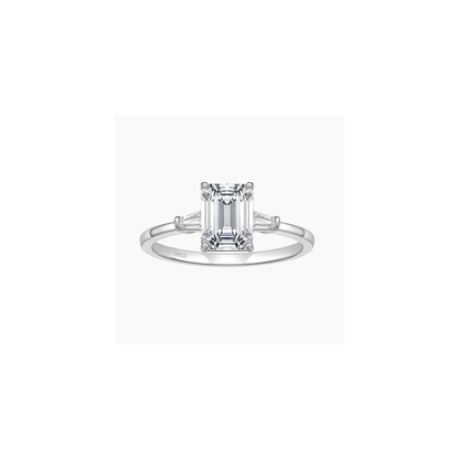 3CT 925 Sterling Silver Emerald Cut CZ Engagement Ring – white background product image