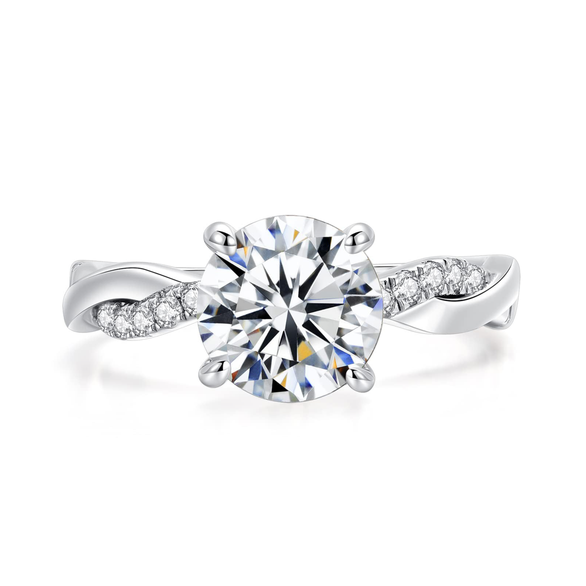 1CT/2CT Moissanite Twisted Solitaire Engagement Ring for Women – white background product image