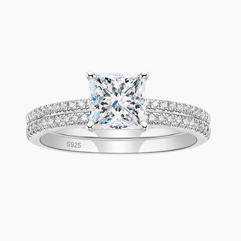 2CT 925 Sterling Silver Princess Cut Engagement Ring