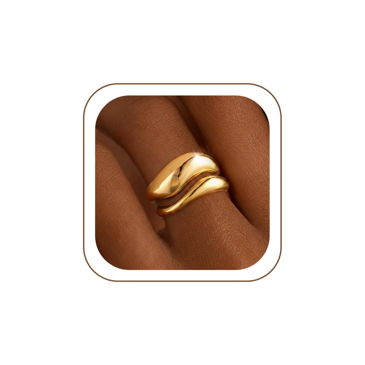 14K Gold-Plated Chunky Stackable Ring Set – white background product image