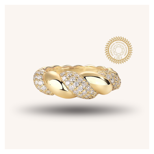 Twisted Gold Moissanite Band Ring with 63 Moissanite Stones, Pave Setting – white background product image