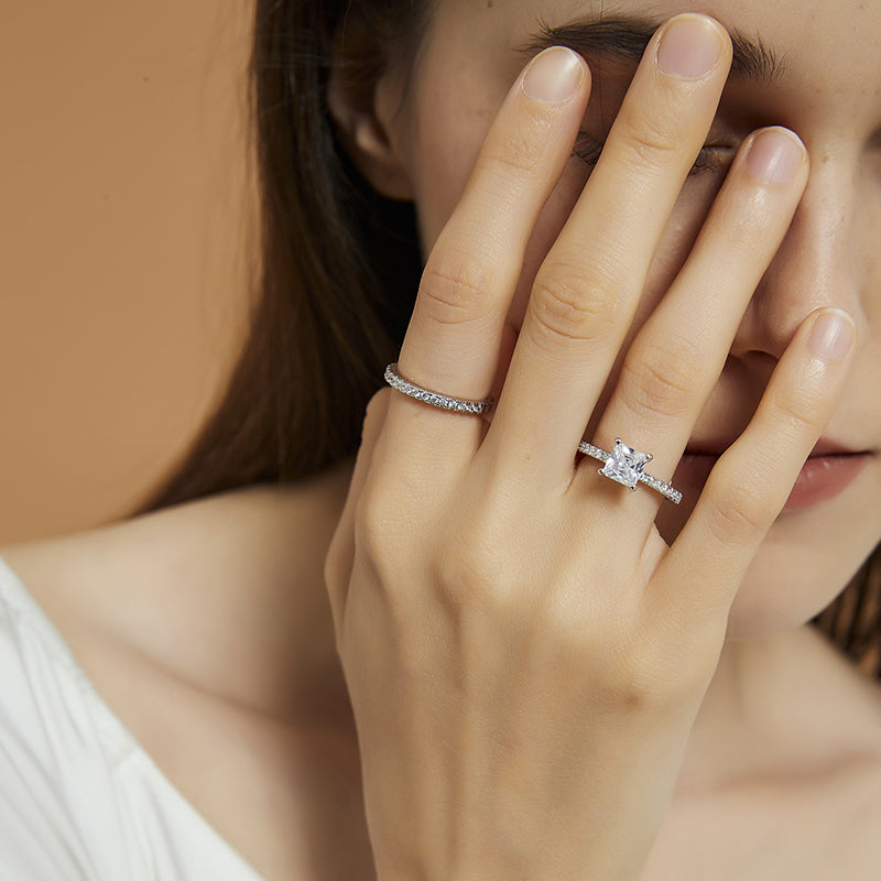 2CT 925 Sterling Silver Princess Cut Engagement Ring