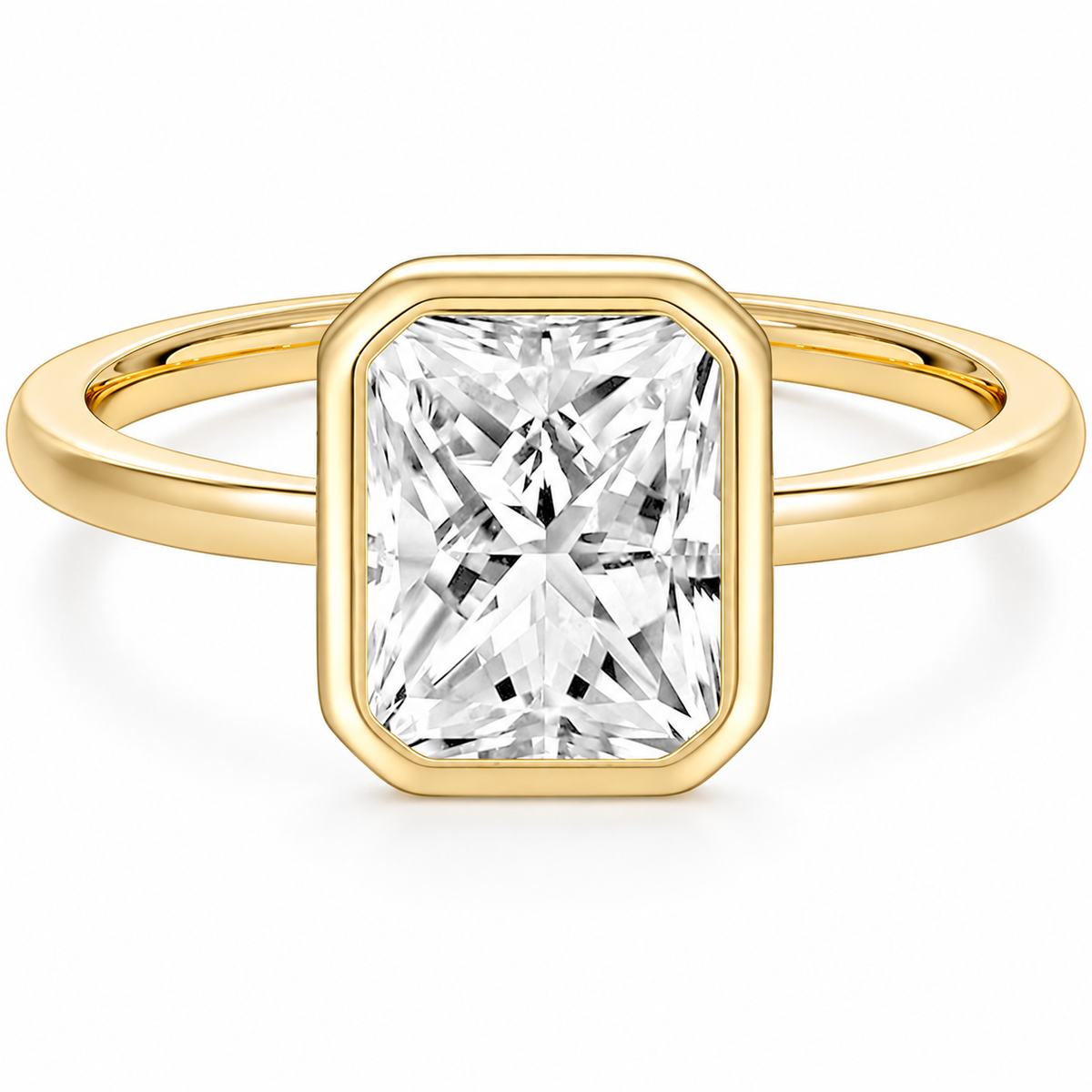 Radiant Cut Bezel Travel Engagement Ring – white background product image