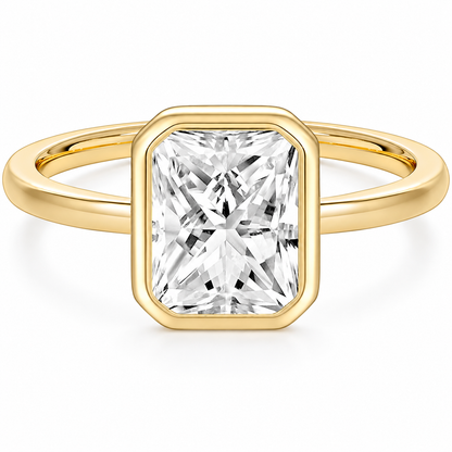 Radiant Cut Bezel Travel Engagement Ring – white background product image