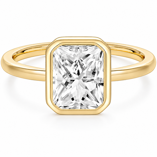 Radiant Cut Bezel Travel Engagement Ring – white background product image