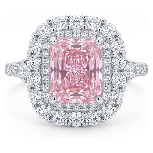 3 ct Radiant Cut Double Halo Ring in S925 Sterling Silver – white background product image