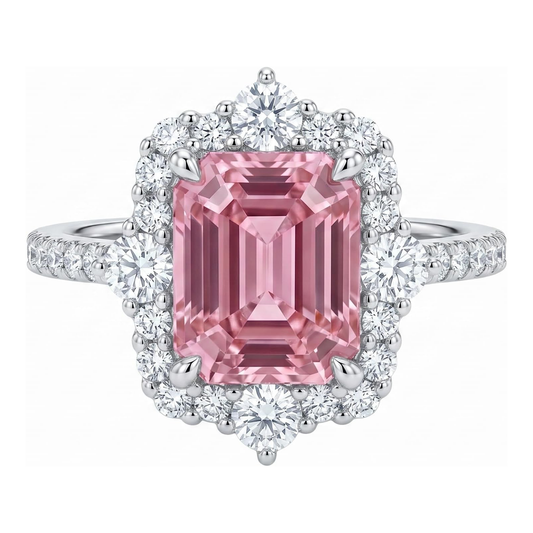 4 ct Emerald Cut Halo Ring in S925 Sterling Silver – white background product image