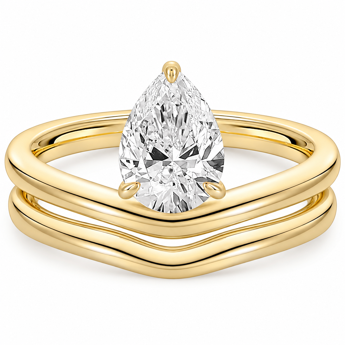 1.5 ct Pear Cut Curved Wedding Ring Set – white background product image