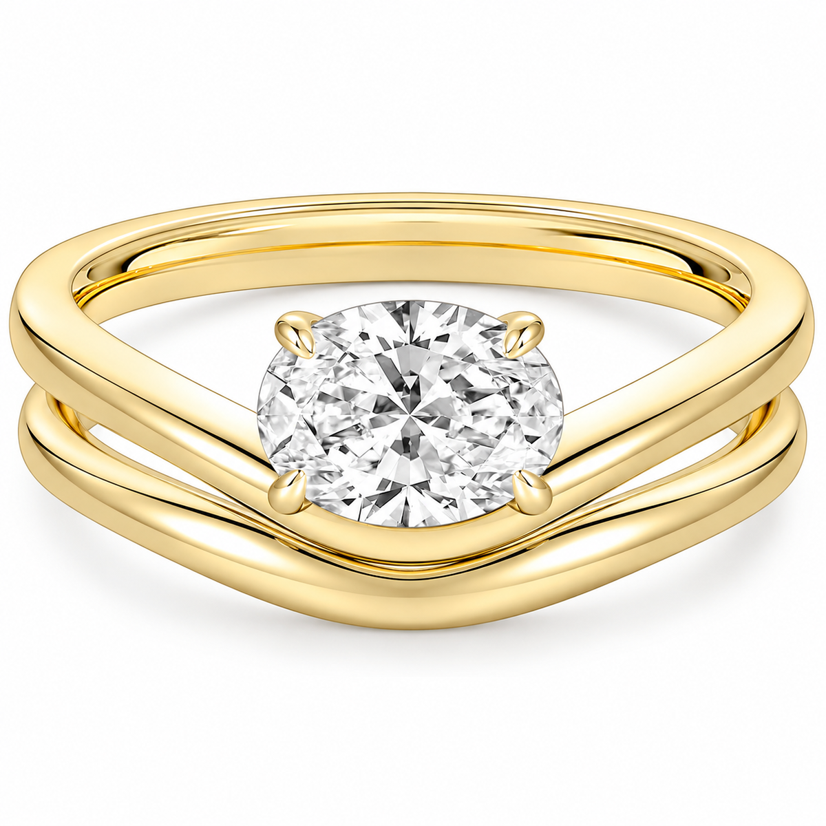 1.5 ct Oval Cut Curved Wedding Ring Set – white background product image