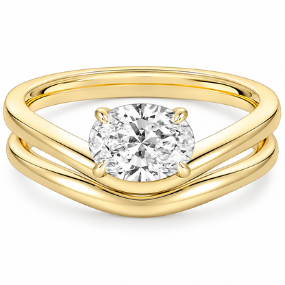 1.5 ct Oval Cut Curved Wedding Ring Set – white background product image