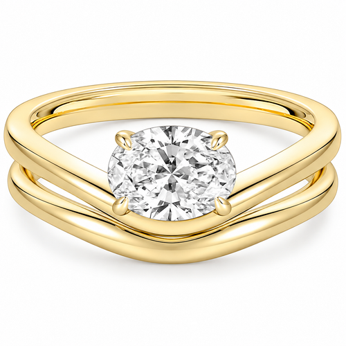1.5 ct Oval Cut Curved Wedding Ring Set – white background product image