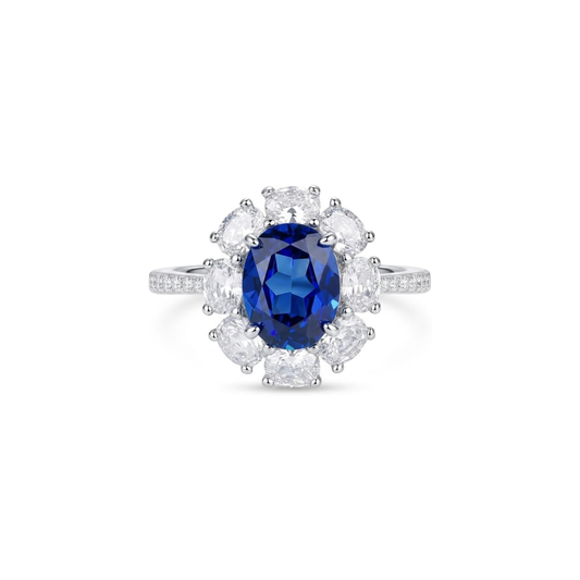 3 ct Oval Cut Floral Halo Ring in S925 Sterling Silver – white background product image