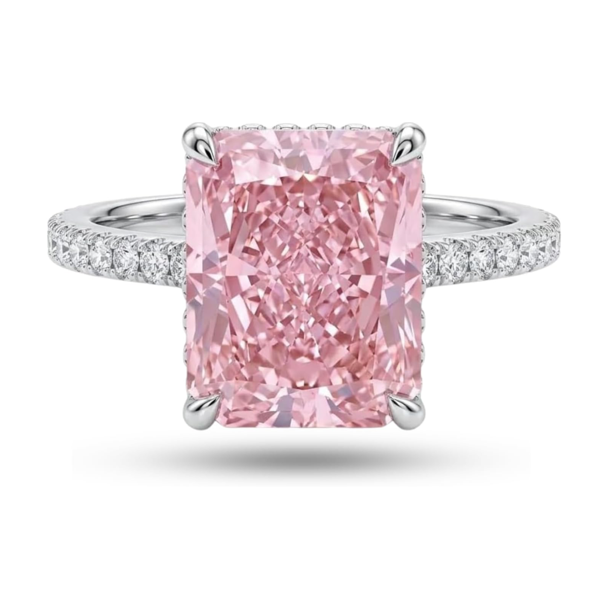 4 ct Pink Radiant Cut Hidden Halo Ring in S925 Sterling Silver – white background product image