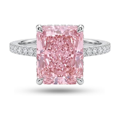 4 ct Pink Radiant Cut Hidden Halo Ring in S925 Sterling Silver – white background product image