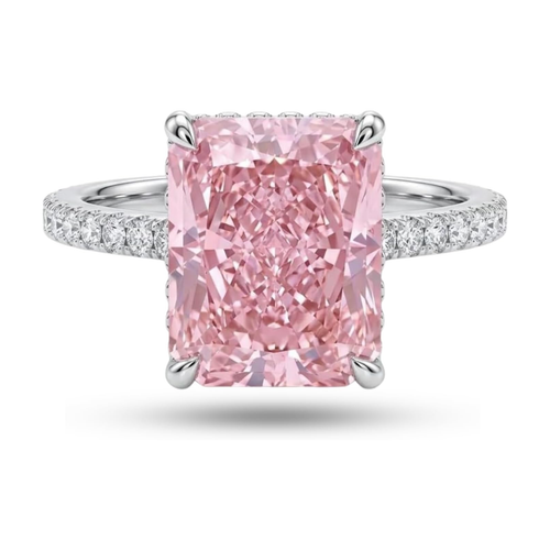 4 ct Pink Radiant Cut Hidden Halo Ring in S925 Sterling Silver – white background product image