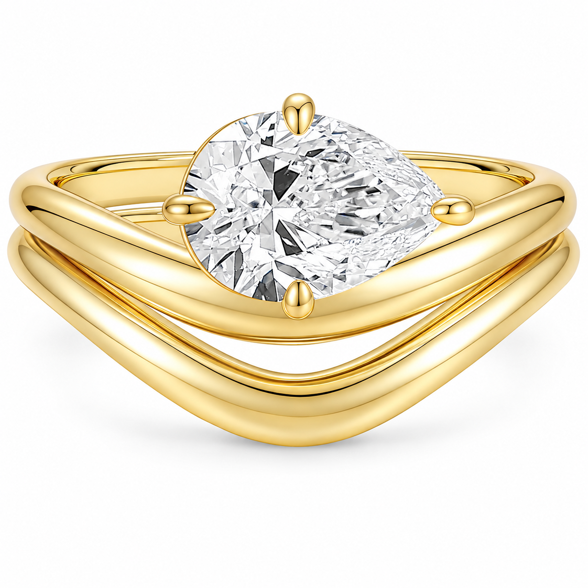 Teardrop Curved Wedding Ring Set – white background product image