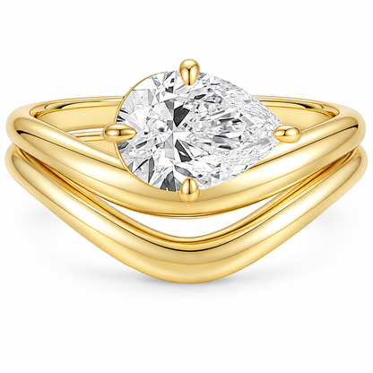 Teardrop Curved Wedding Ring Set – white background product image