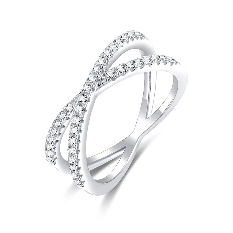 criss cross rings, sterling silver rings, Eamti, womens eternity ring, sterling silver eternity band, cz engagement ring set, silver eternity ring, cross eternity ring