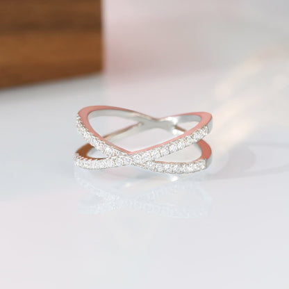 criss cross rings, sterling silver rings, Eamti, womens eternity ring, sterling silver eternity band, cz engagement ring set, silver eternity ring, cross eternity ring