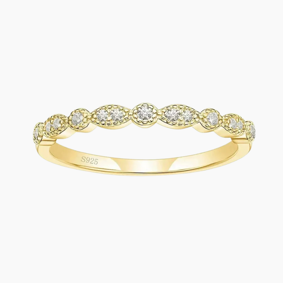 Marquise & Round Milgrain Half Eternity Stackable Ring 925 Sterling Silver Wedding Band