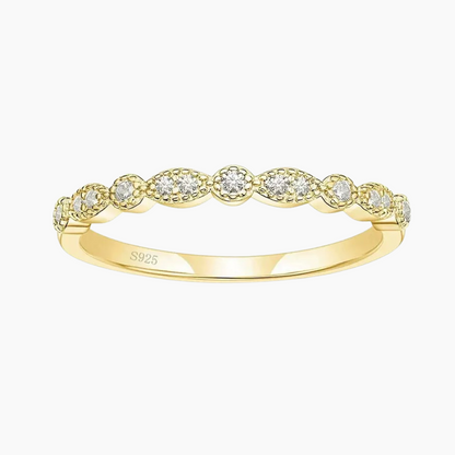 Marquise & Round Milgrain Half Eternity Stackable Ring 925 Sterling Silver Wedding Band