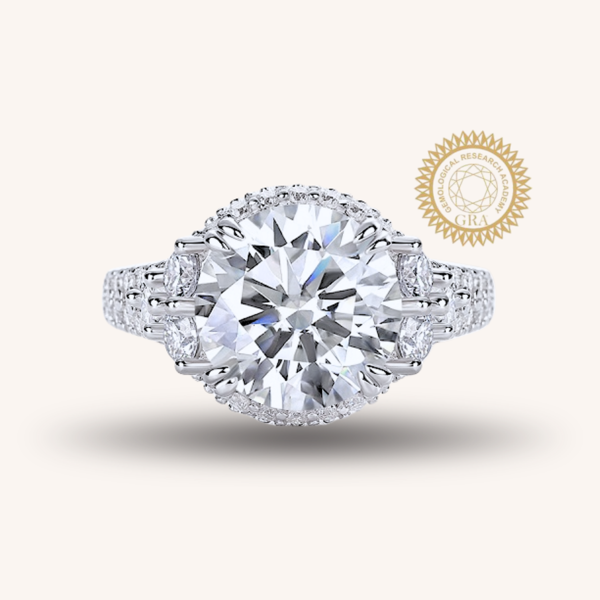 Luxury 5 Carat Round Cut Moissanite Engagement Ring