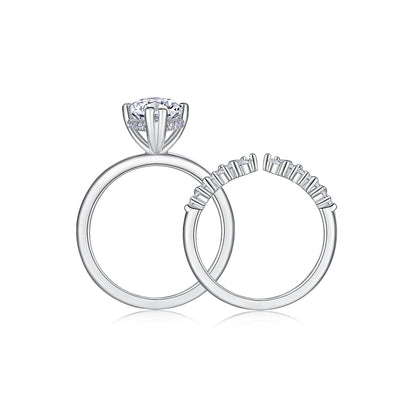 3CT Marquise Cut Moissanite Lace Band Ring Set | Hidden Halo Design |