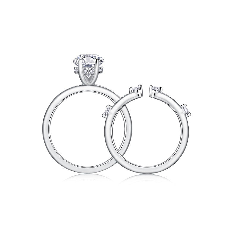 3CT Marquise Cut Moissanite Open Band Ring Set | Stackable Modern Design |