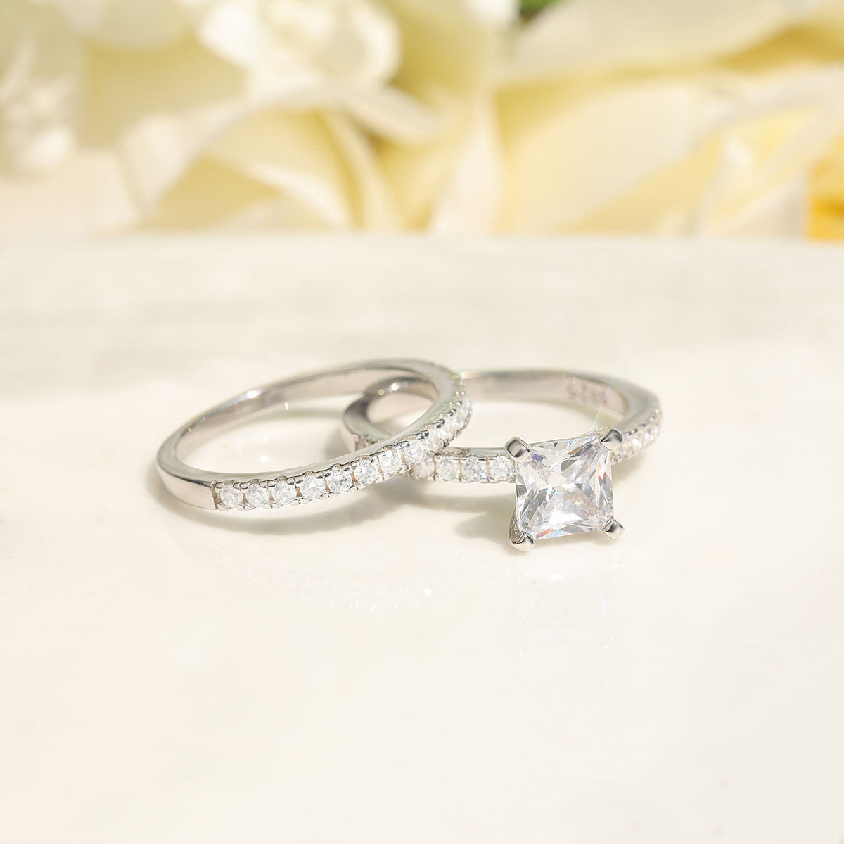 2CT 925 Sterling Silver Princess Cut Engagement Ring
