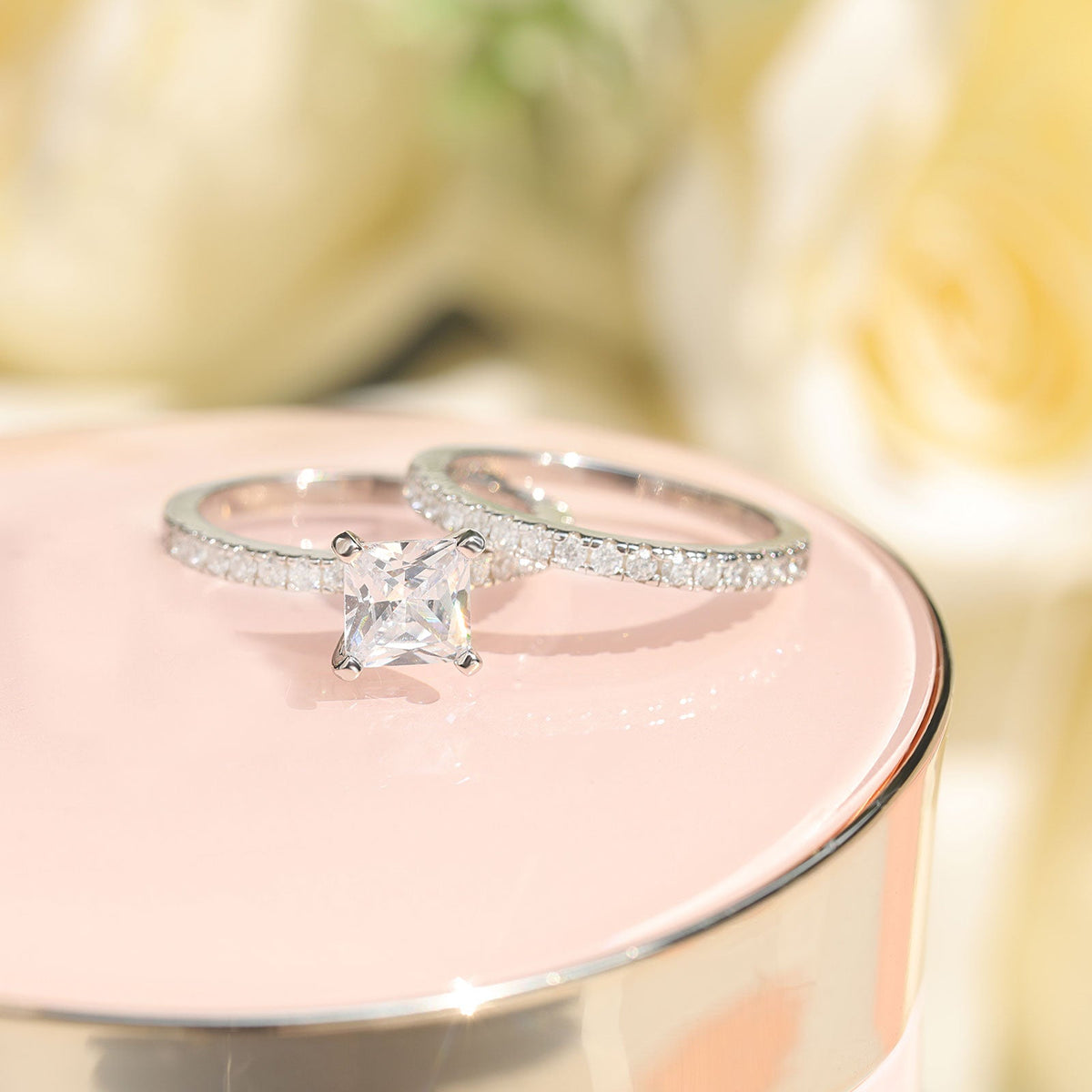 2CT 925 Sterling Silver Princess Cut Engagement Ring