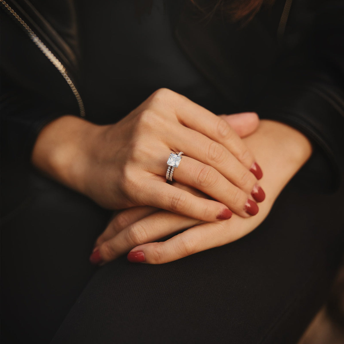 2CT 925 Sterling Silver Princess Cut Engagement Ring