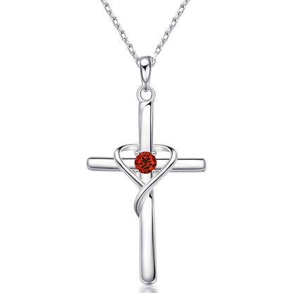 S925 cross birthstone necklace with 5A CZ – product image 19