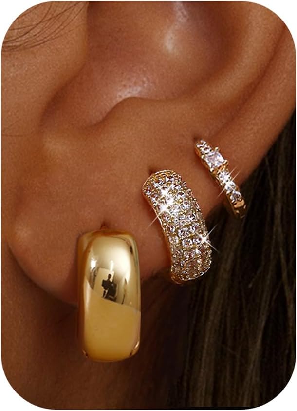 chunky huggie hoop earring set in gold and silver tone