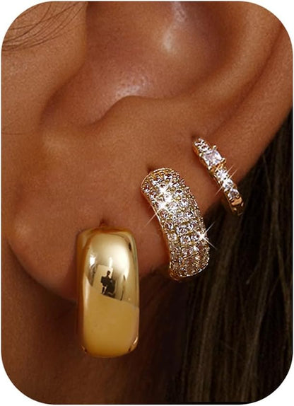 chunky huggie hoop earring set in gold and silver tone