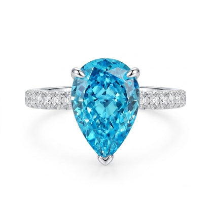 7CT Pear Cut Cubic Zirconia Engagement Ring for Women, 925 Sterling Silver Platinum Plated Pave Promise Cocktail Ring
