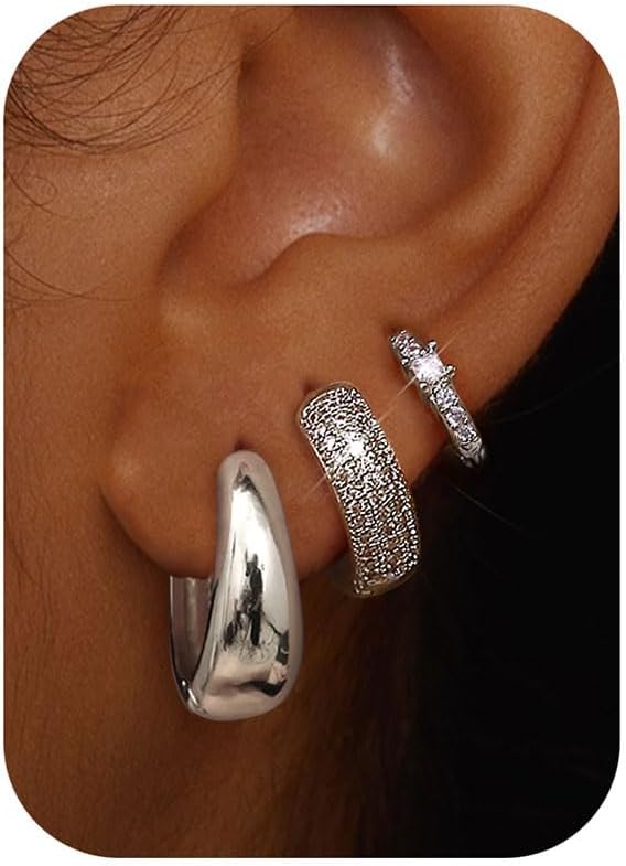 chunky huggie hoop earring set in gold and silver tone – product image 11