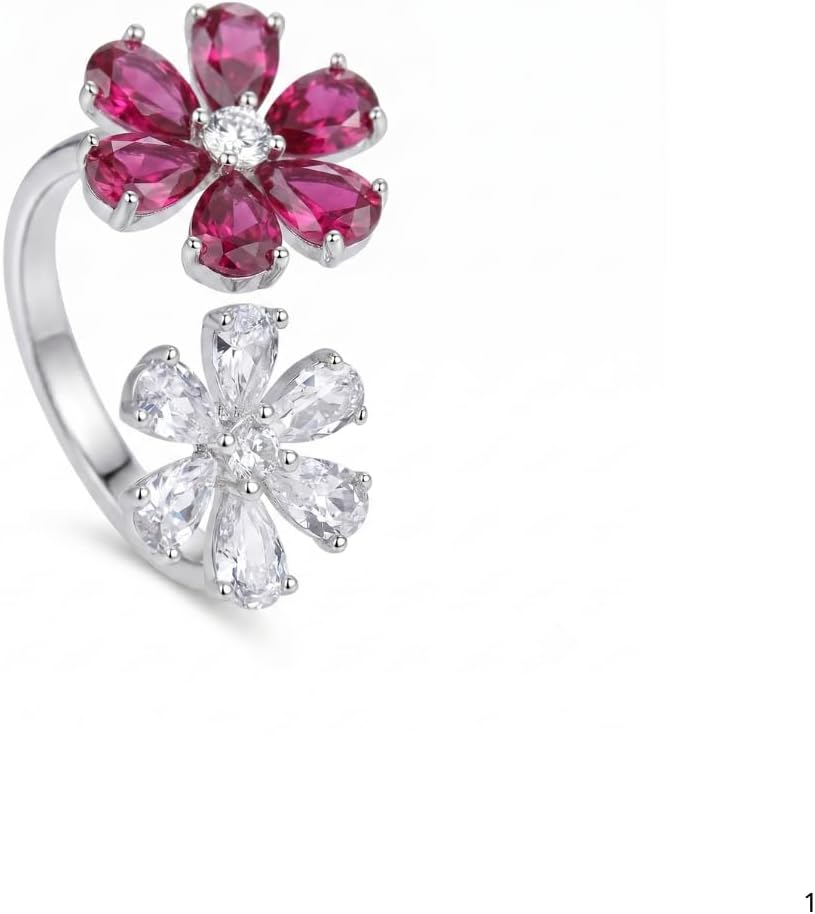Floral Open Ring for Women, 925 Sterling Silver Pear Shape Cubic Zirconia Statement Ring, Platinum Plated Cocktail Jewelry