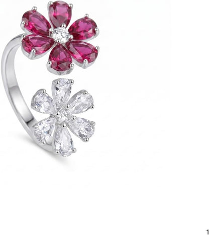 Floral Open Ring for Women, 925 Sterling Silver Pear Shape Cubic Zirconia Statement Ring, Platinum Plated Cocktail Jewelry